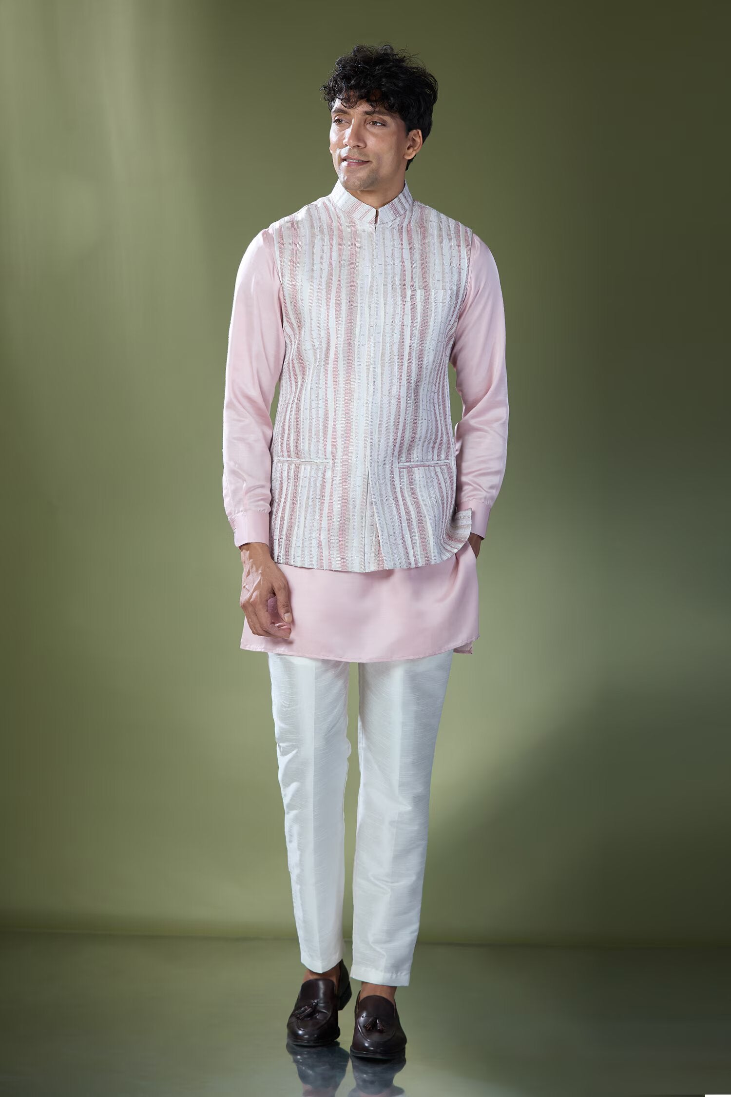 Powder Pink Embroidered Kurta-Jacket Set