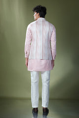 Powder Pink Embroidered Kurta-Jacket Set