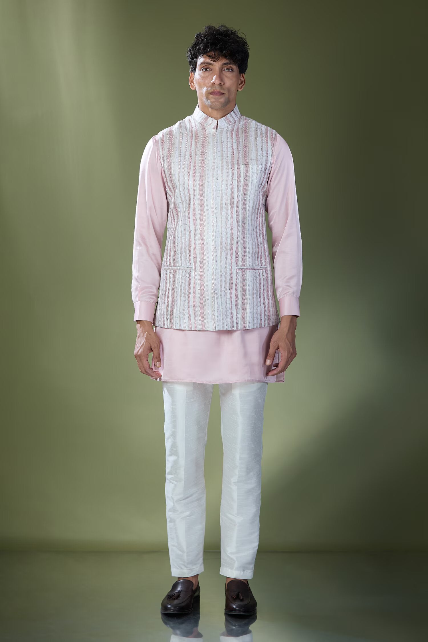 Powder Pink Embroidered Kurta-Jacket Set
