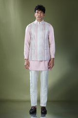 Powder Pink Embroidered Kurta-Jacket Set