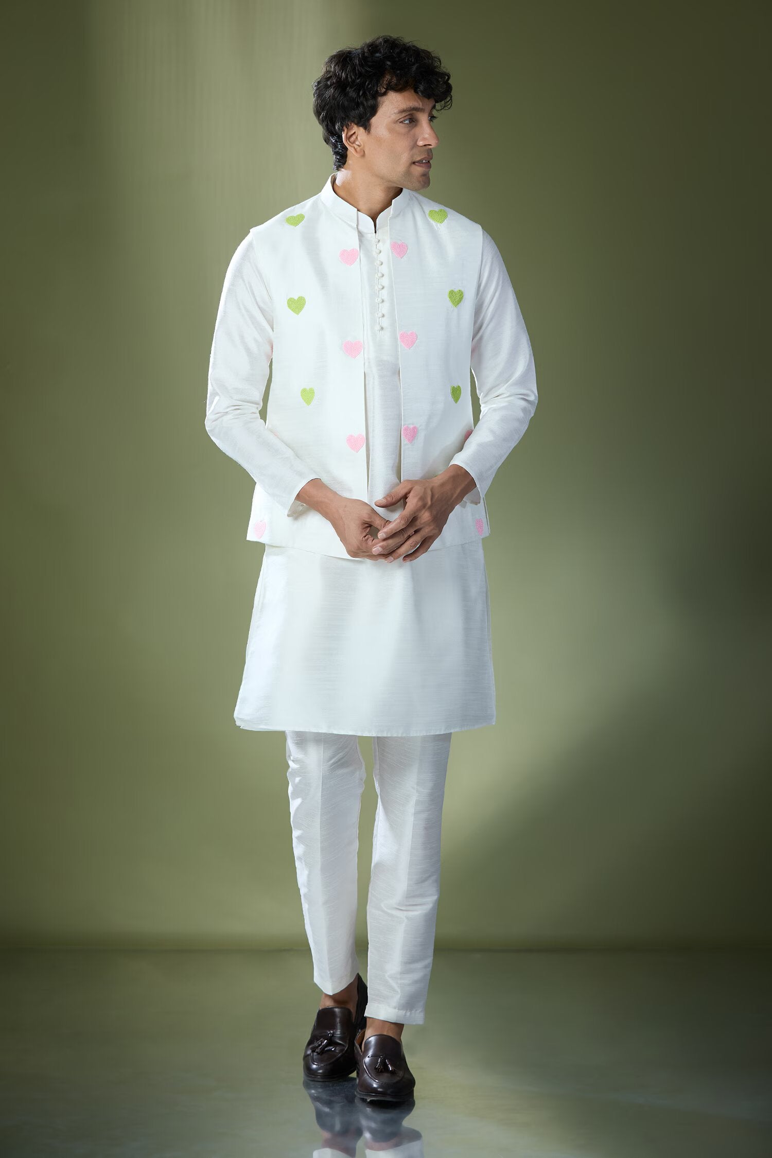 Off White Embroidered Kurta-Jacket Set