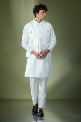 Off White Embroidered Kurta-Jacket Set