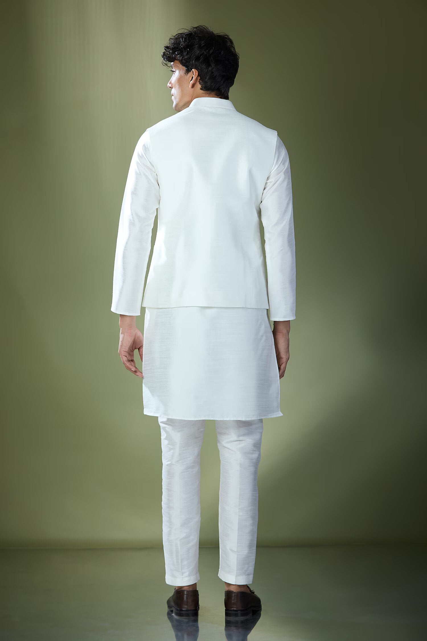 Off White Embroidered Kurta-Jacket Set