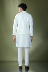 Off White Embroidered Kurta-Jacket Set