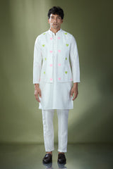Off White Embroidered Kurta-Jacket Set