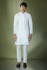 Off White Embroidered Kurta-Jacket Set