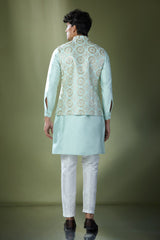 Sea Green Embroidered Kurta-Jacket Set