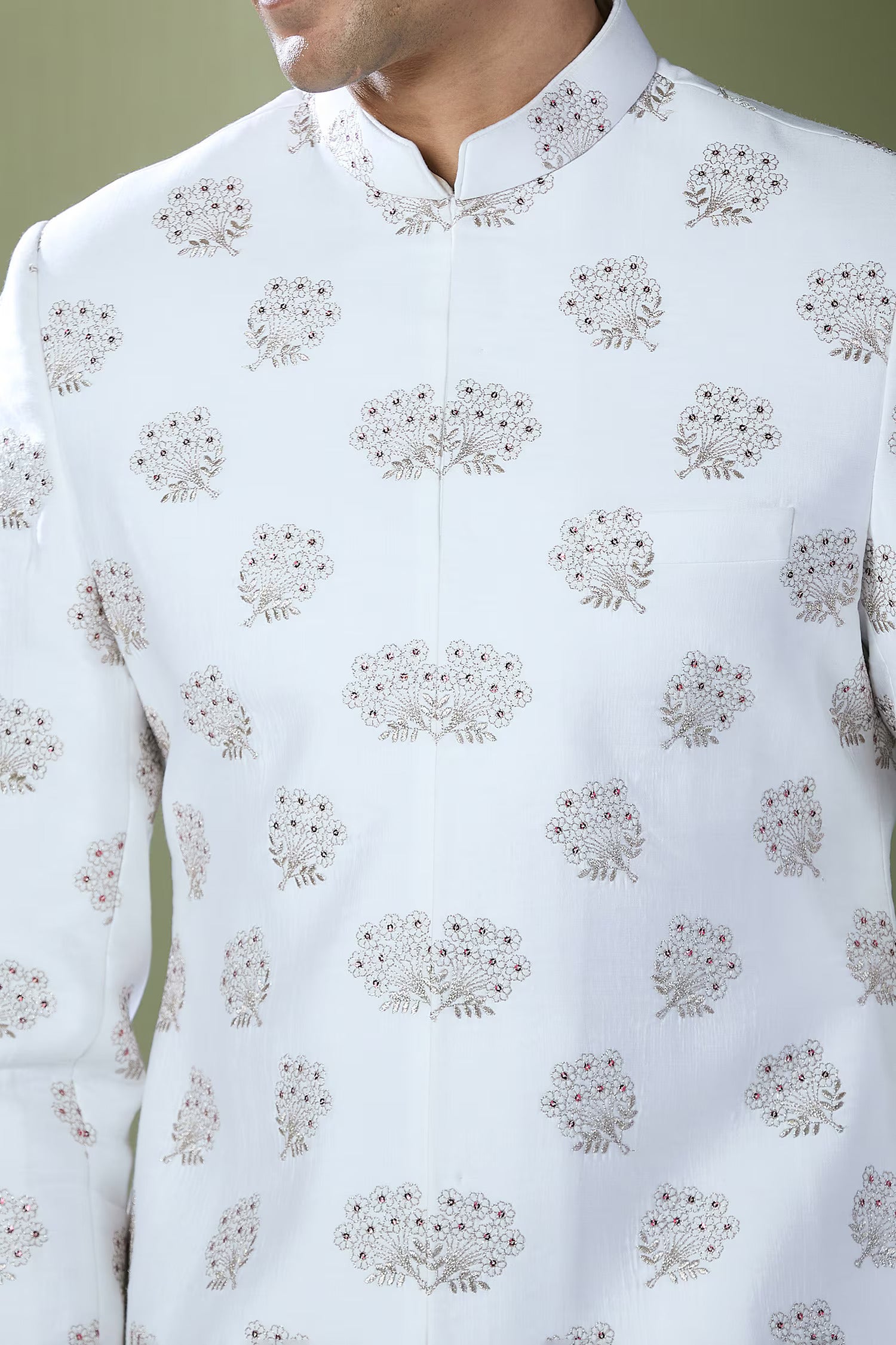 Off White Embroidered Achkan Set