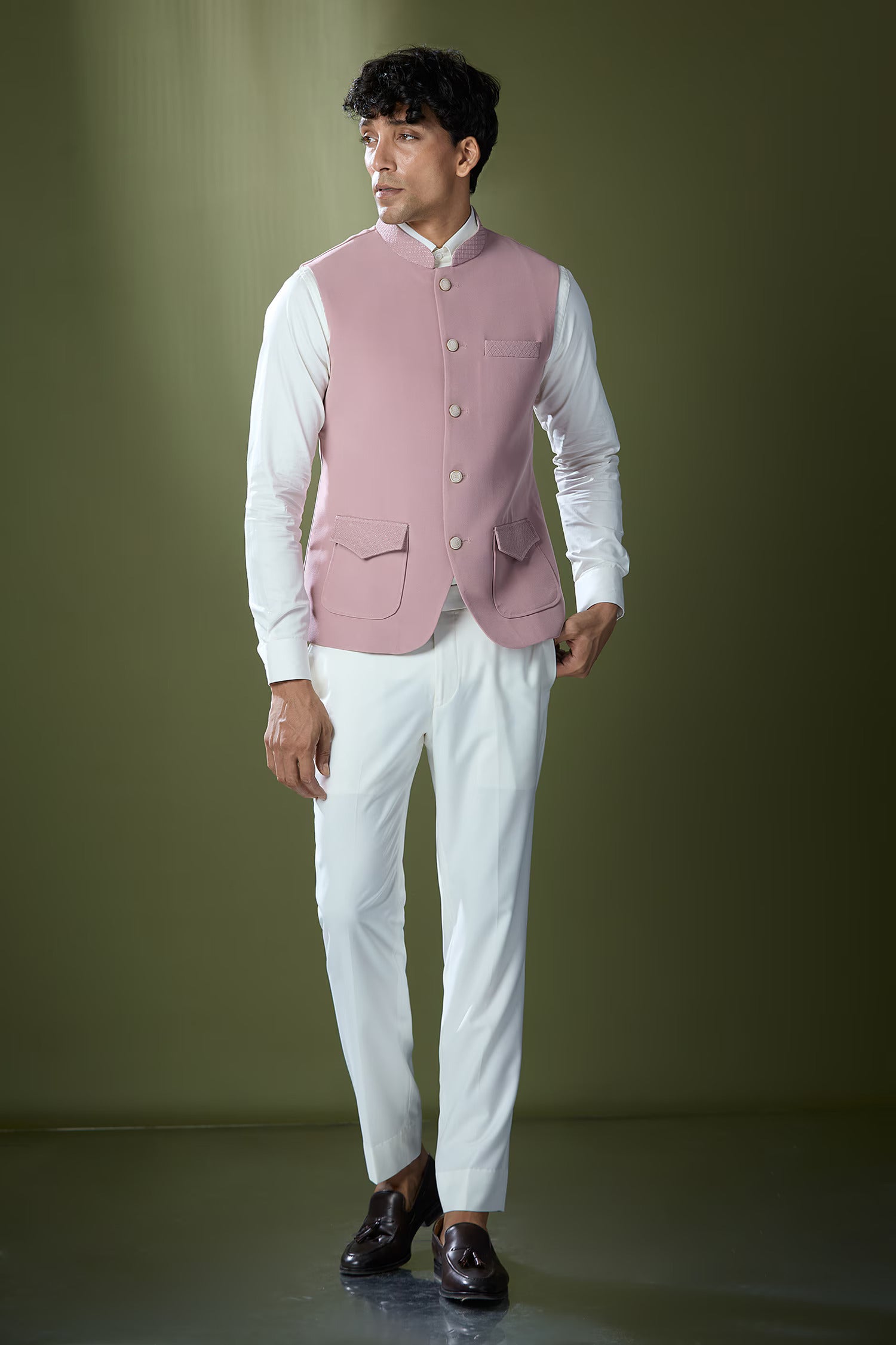 Dusty Pink Stitch Jacket-Shirt-Pant Set
