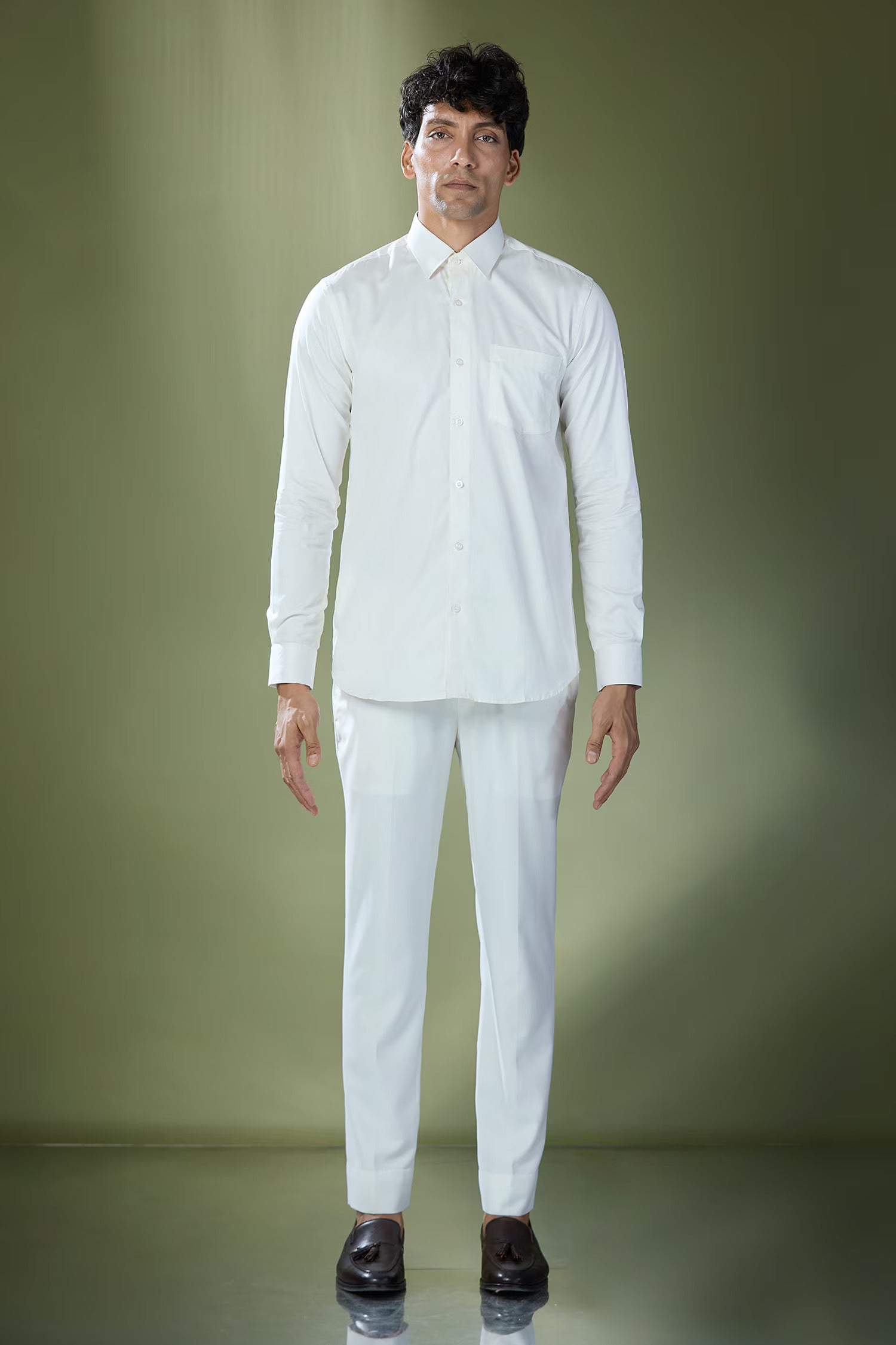Pista Green Stitch Jacket-Shirt-Pant Set
