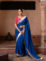 Royal Blue Pure Georgette Handloom Gota Patti Saree