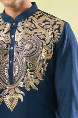 Navy Blue Embroidered Kurta Set