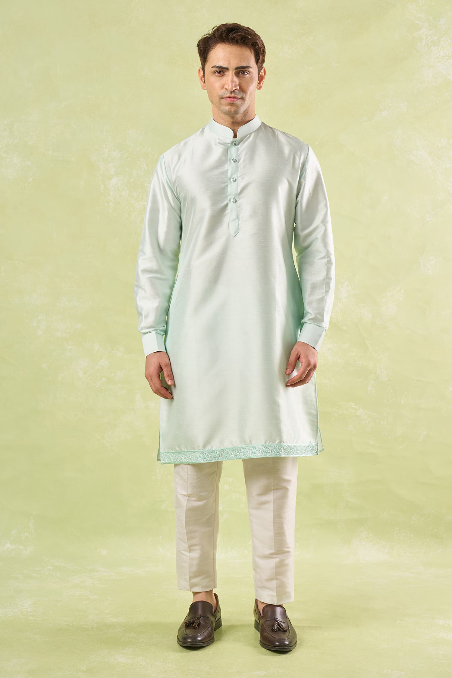 Mint Green Embroidered Kurta-Bundi Set