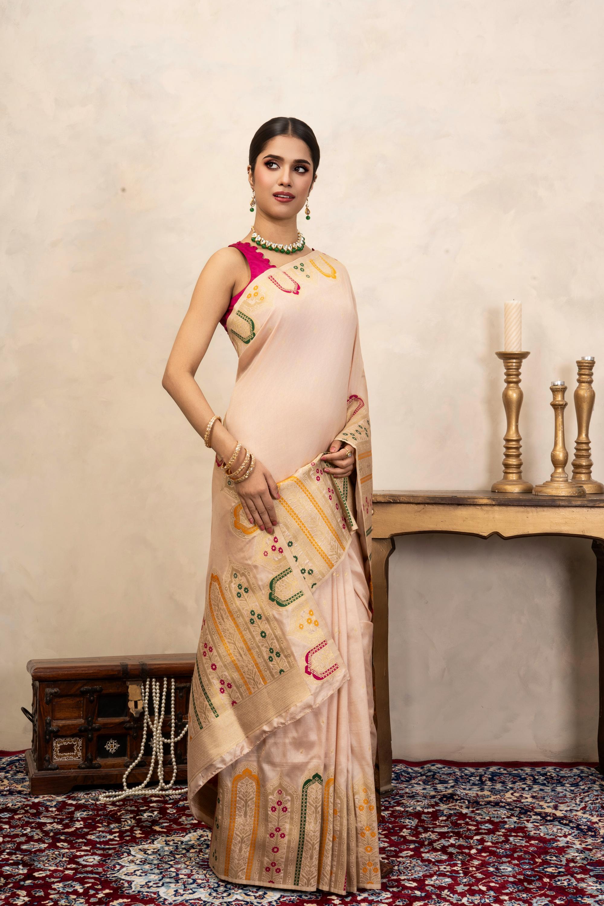 Rose Pink Pure Katan Silk Banarasi Handloom Saree