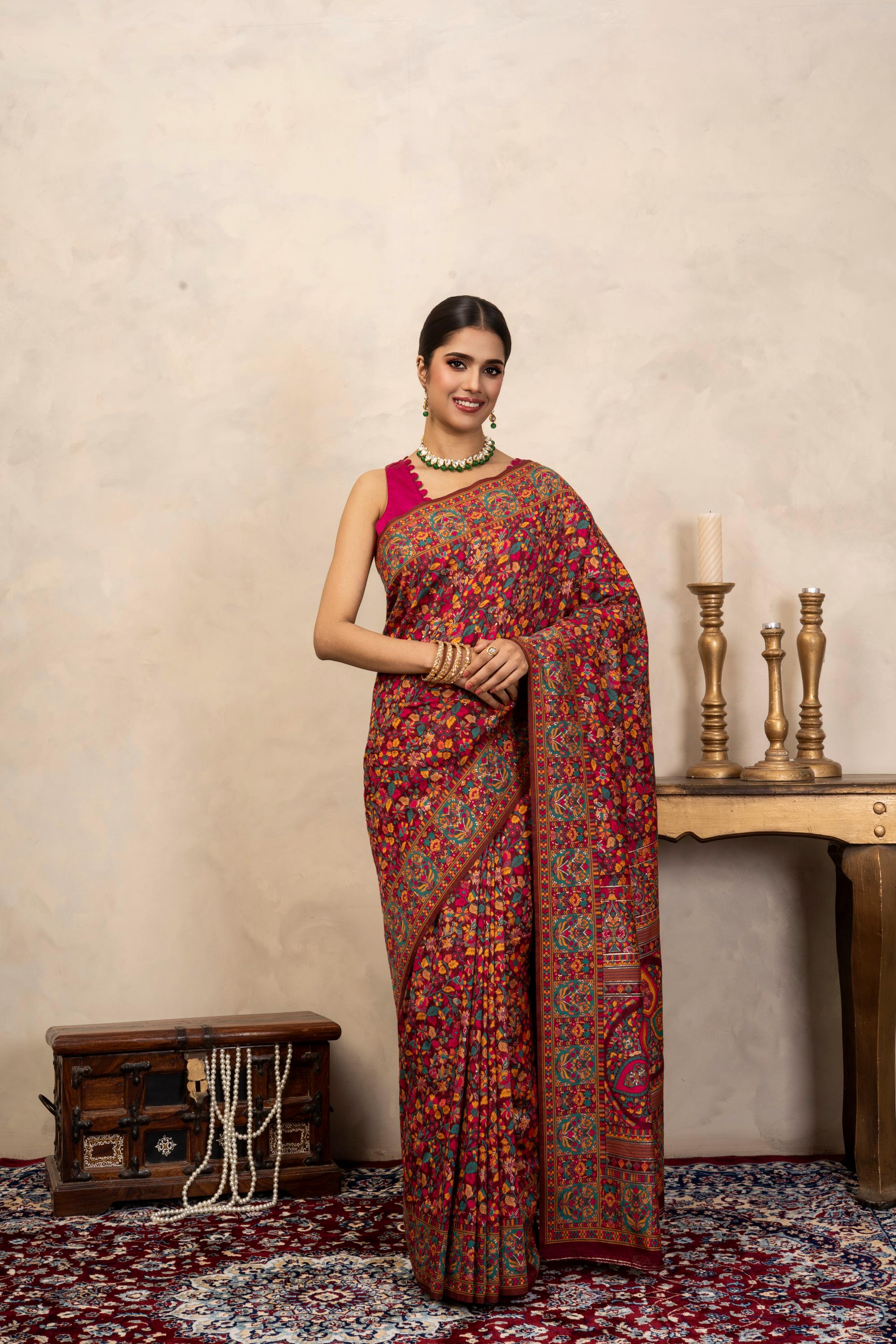 Red Pure Silk Banarasi Meenakari Handloom Saree