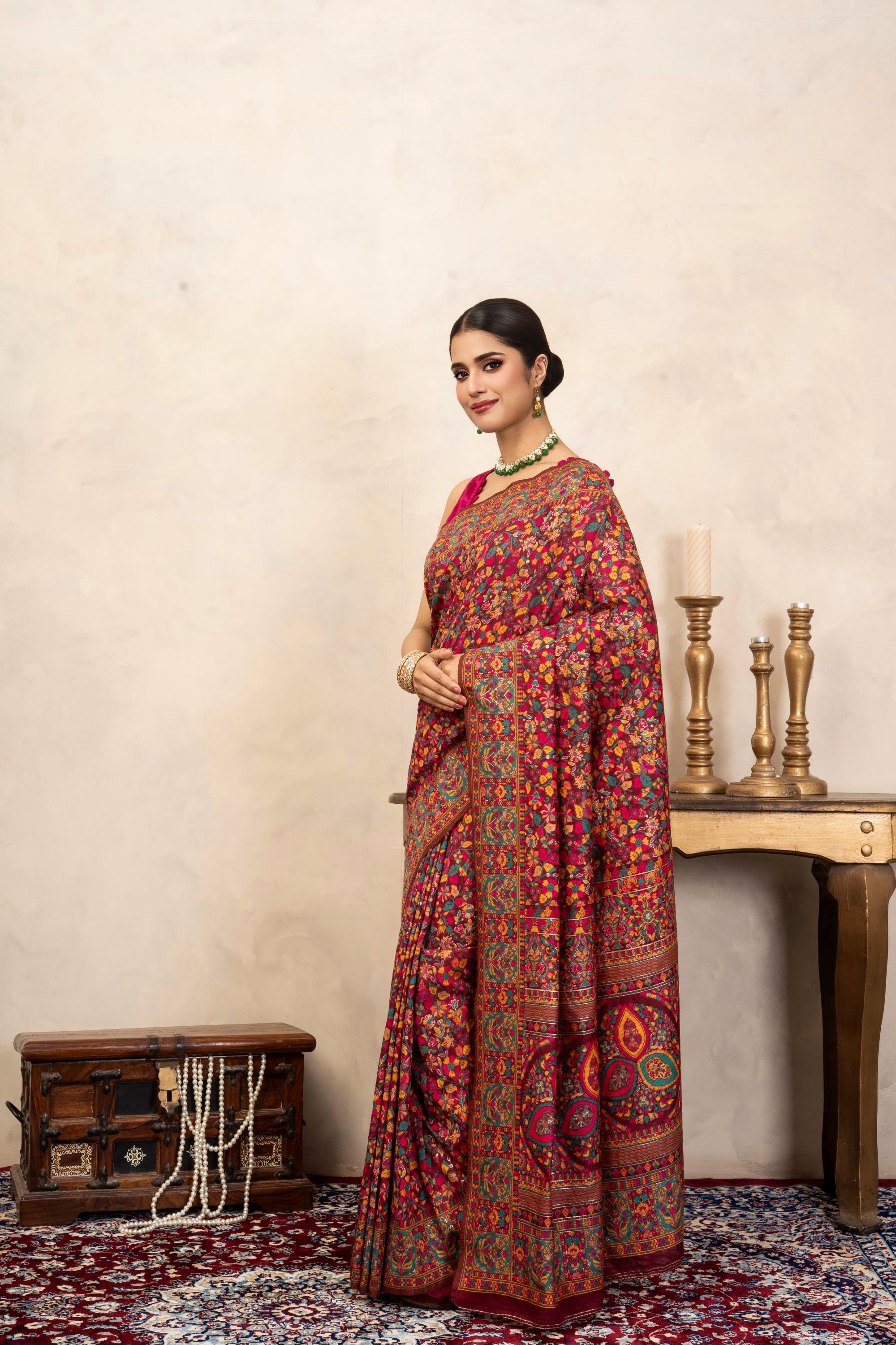 Red Pure Silk Banarasi Meenakari Handloom Saree
