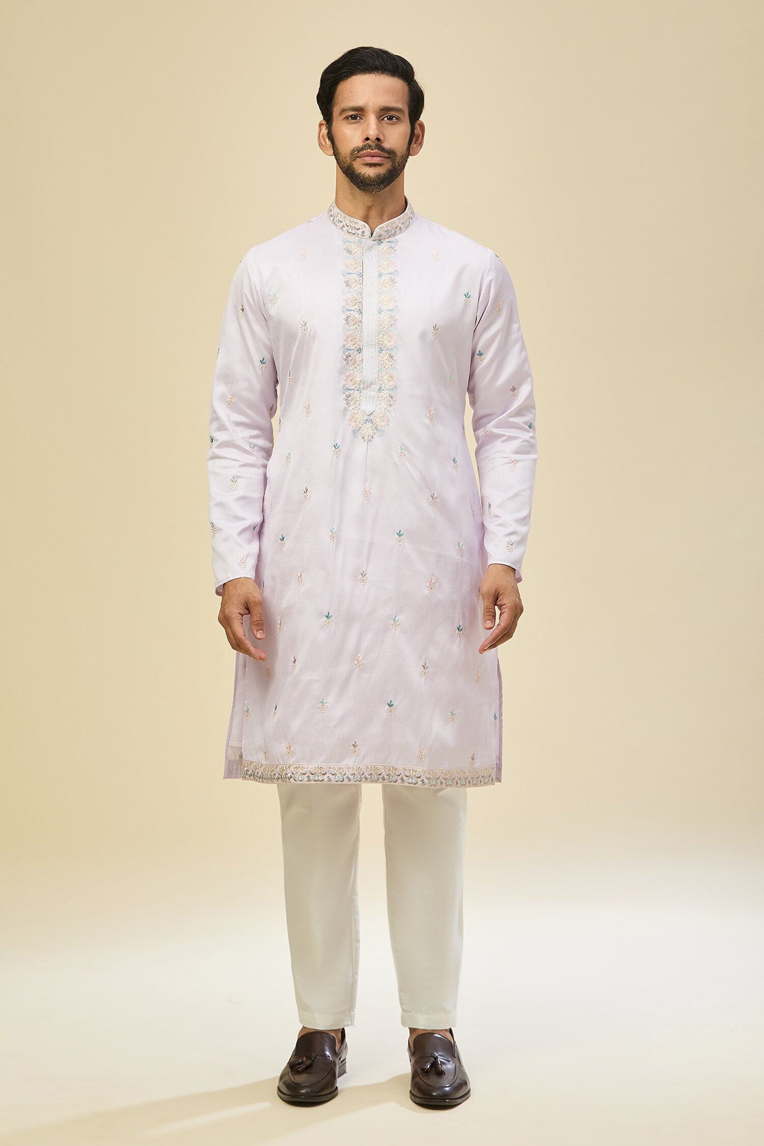Lilac Embroidered Kurta-Jacket Set