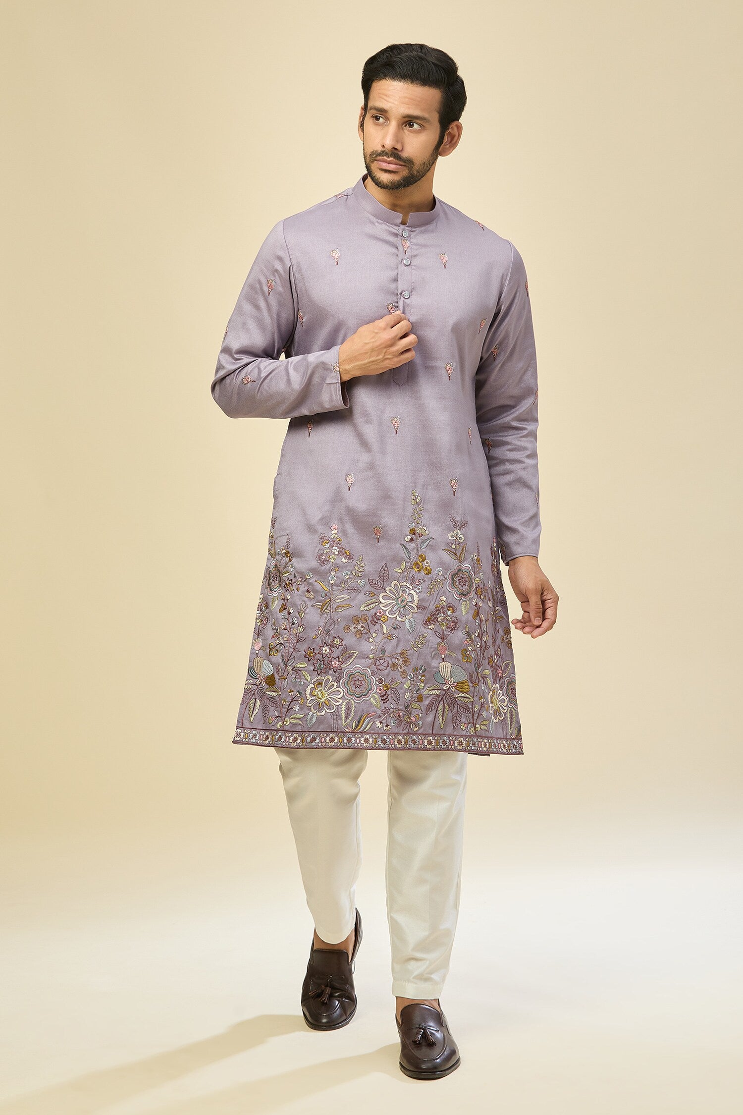 Purple Embroidered Kurta Set