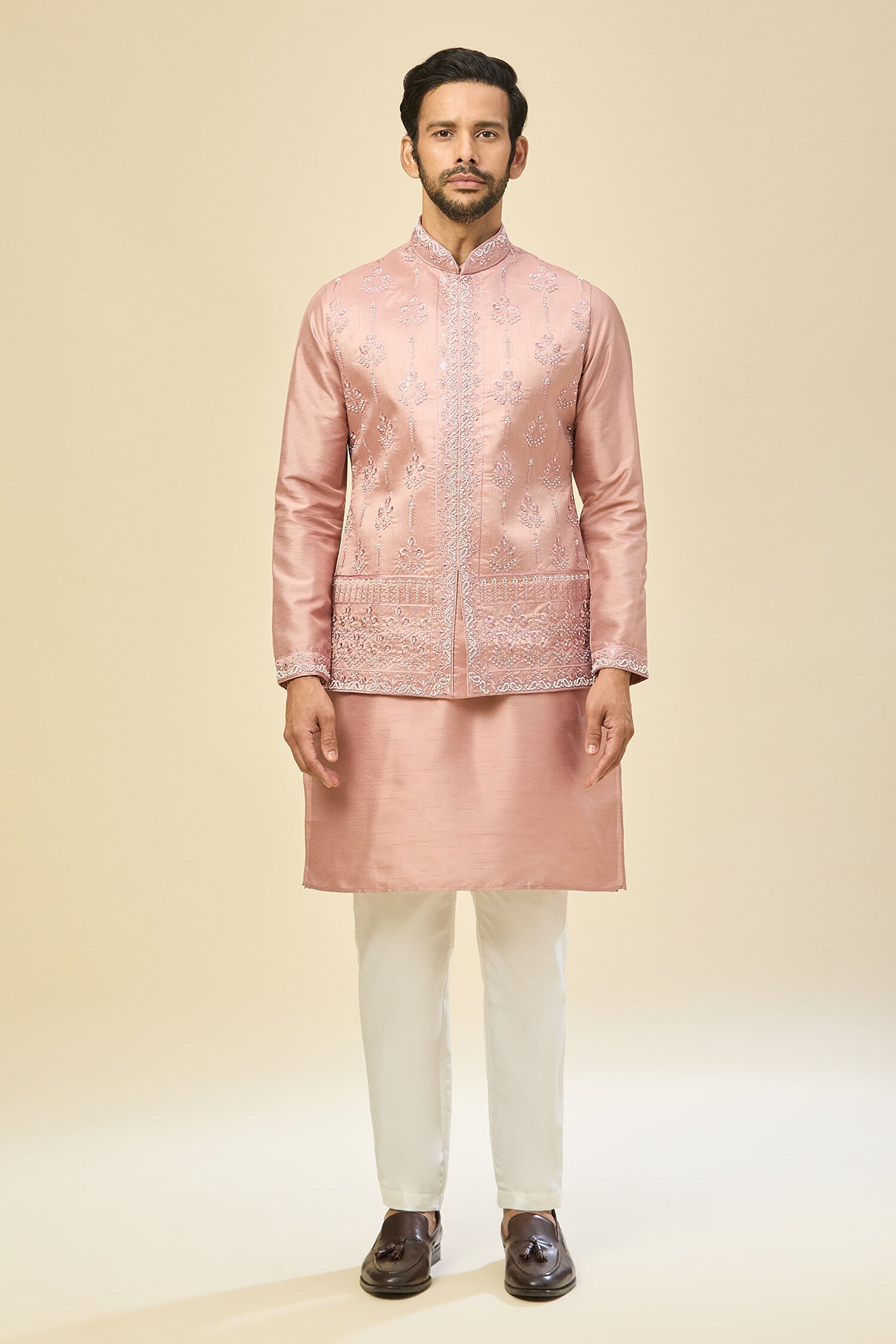 Mauve Pink Embroidered Kurta-Jacket Set