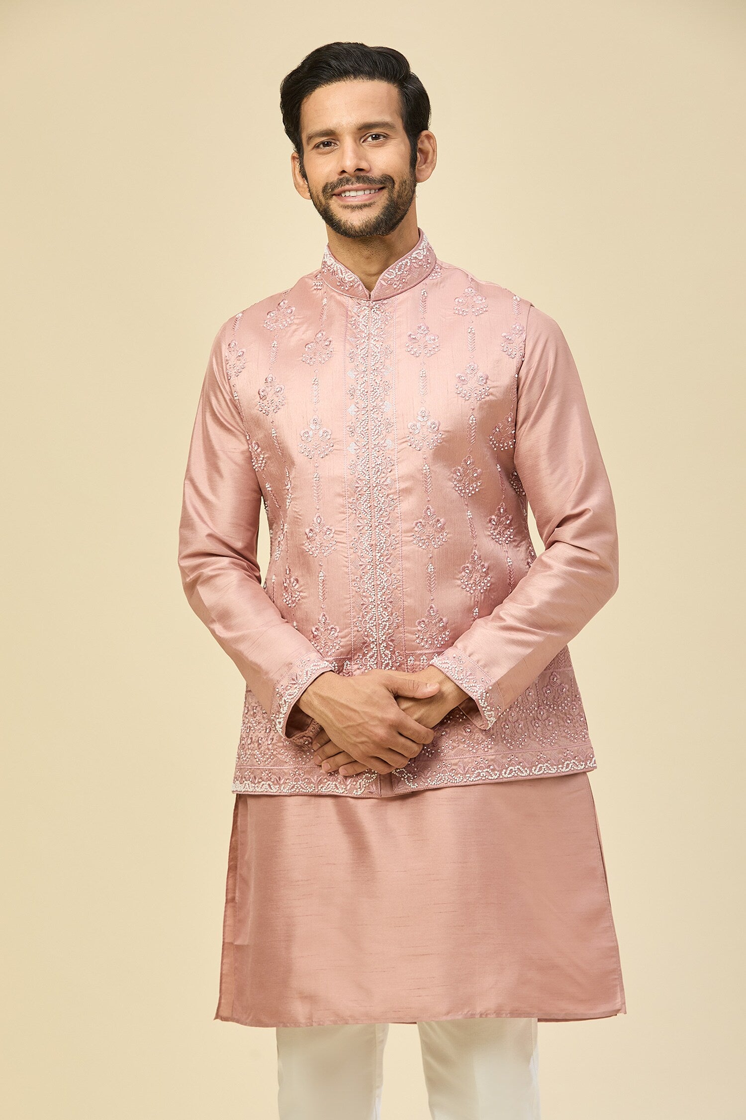 Mauve Pink Embroidered Kurta-Jacket Set