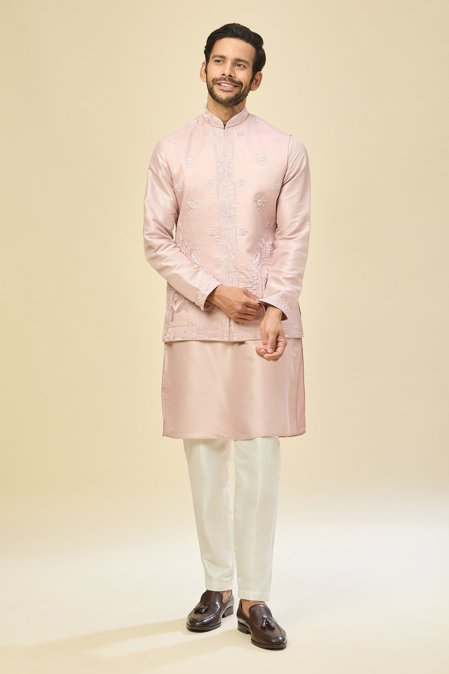 Baby Pink Embroidered Kurta-Jacket Set