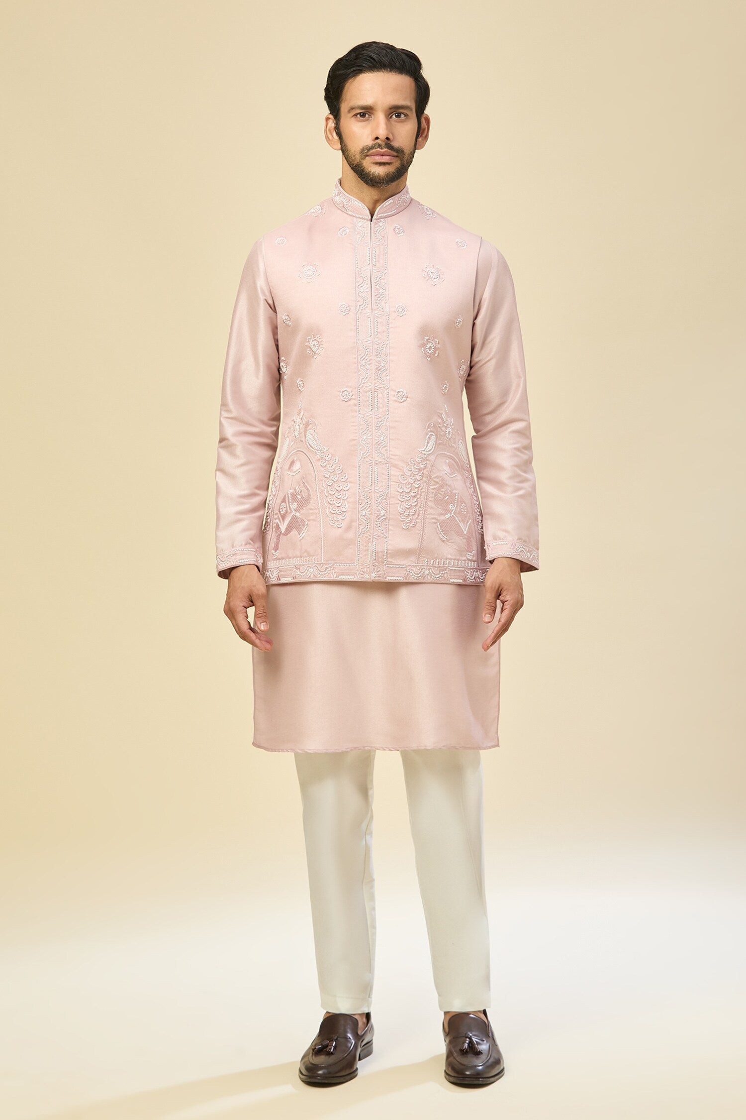 Baby Pink Embroidered Kurta-Jacket Set