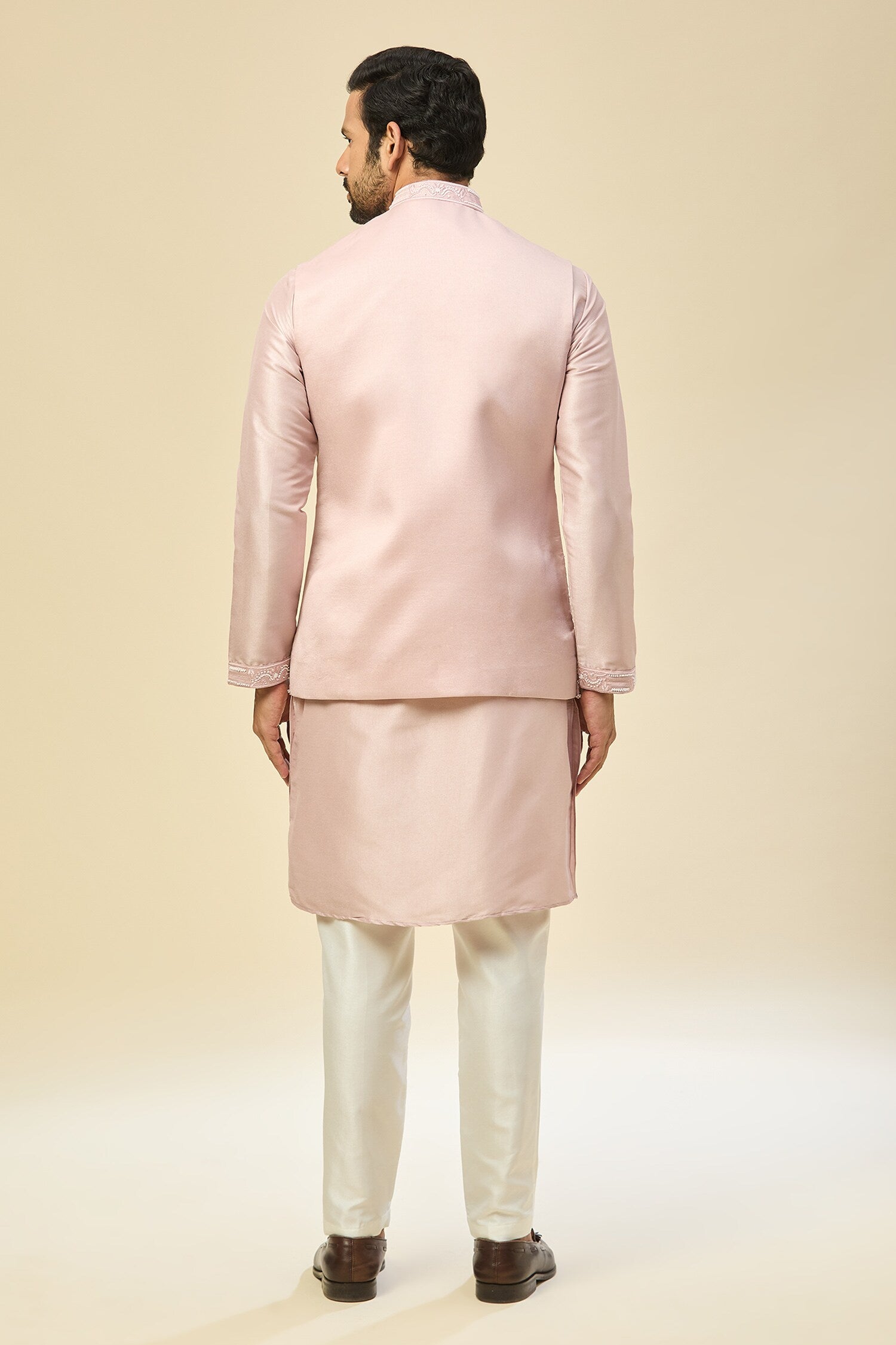 Baby Pink Embroidered Kurta-Jacket Set