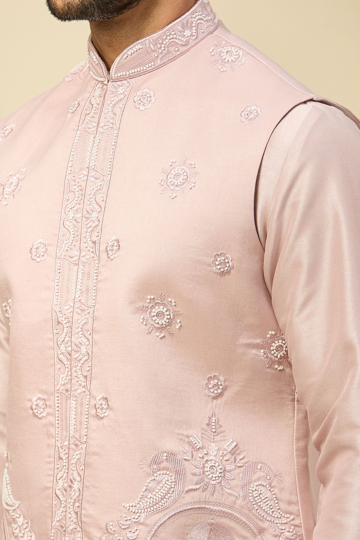 Baby Pink Embroidered Kurta-Jacket Set