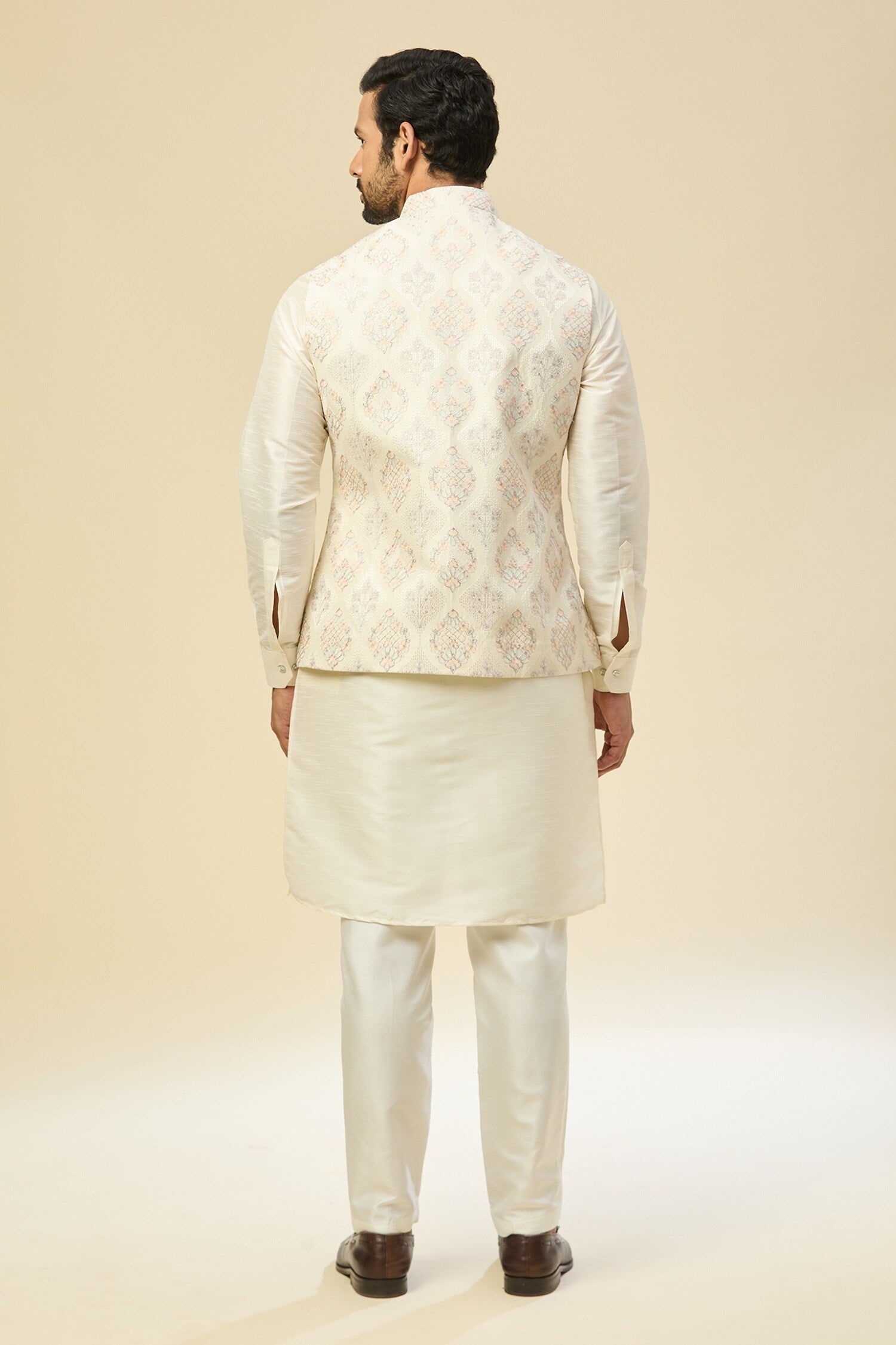Cream Embroidered Kurta-Jacket Set