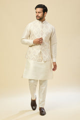 Cream Embroidered Kurta-Jacket Set