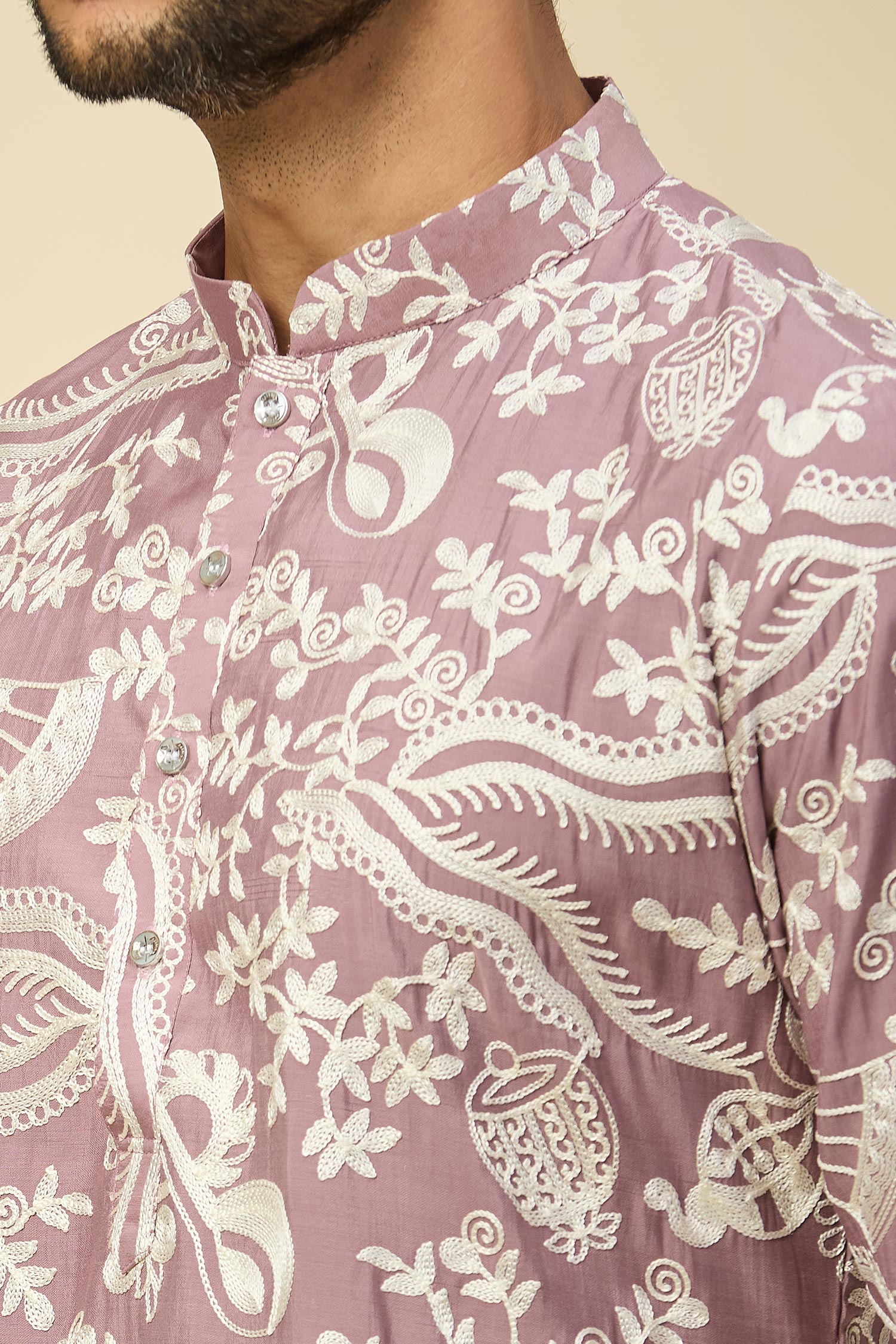 Mauve Pink Embroidered Kurta Set