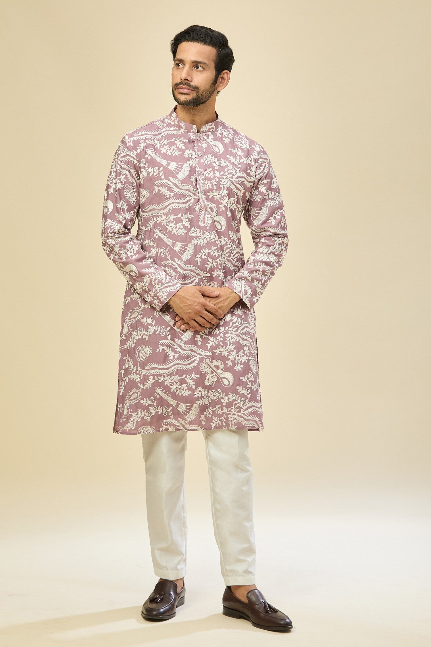 Mauve Pink Embroidered Kurta Set
