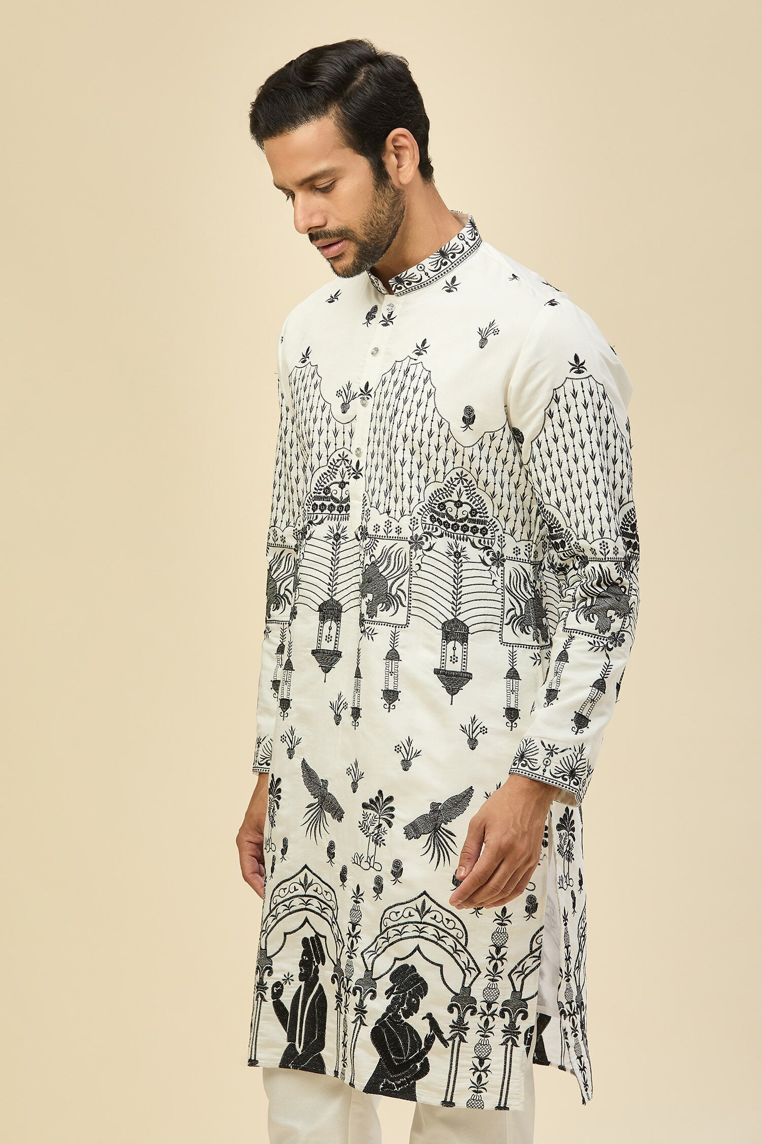 Off White Embroidered Kurta Set
