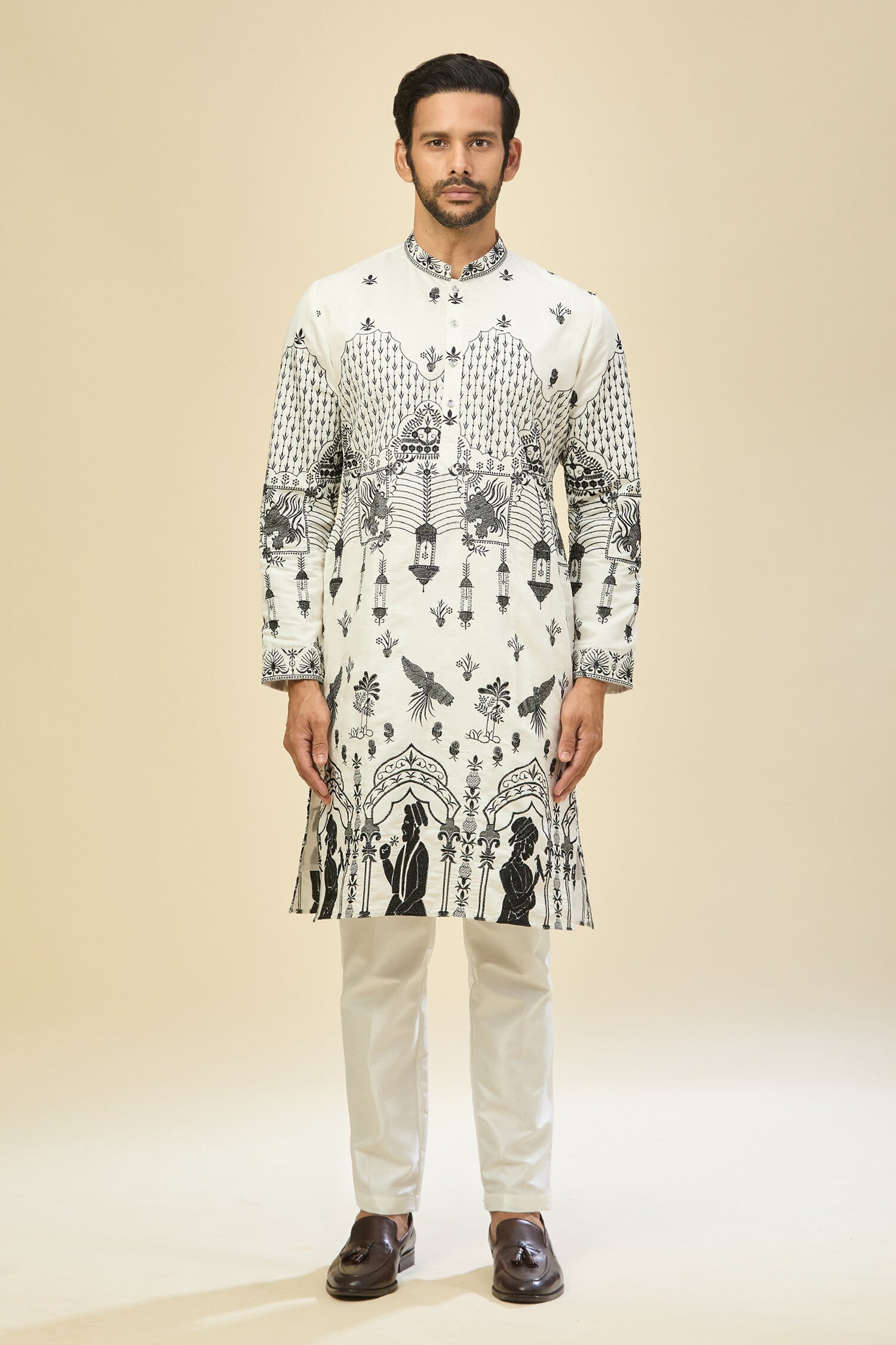 Off White Embroidered Kurta Set