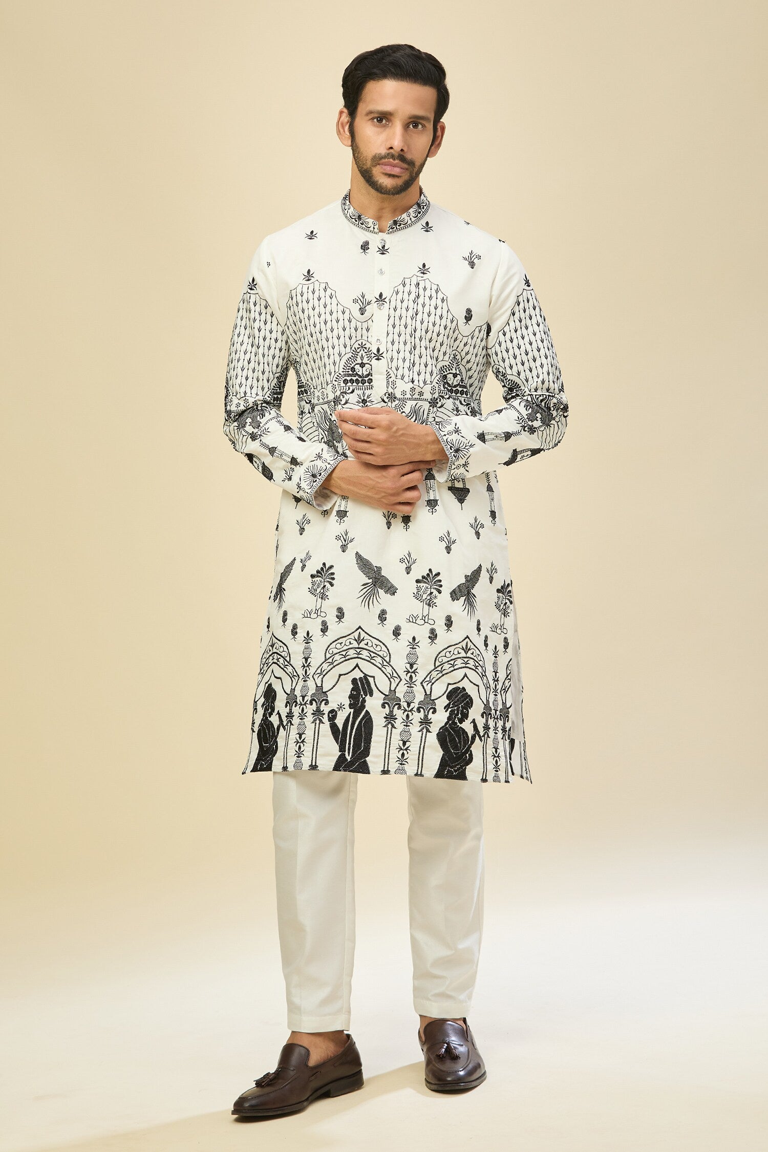 Off White Embroidered Kurta Set