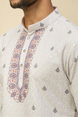 Off White Printed Kurta Set