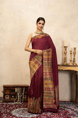 Maroon Pure Katan Silk Banarasi Handloom Saree