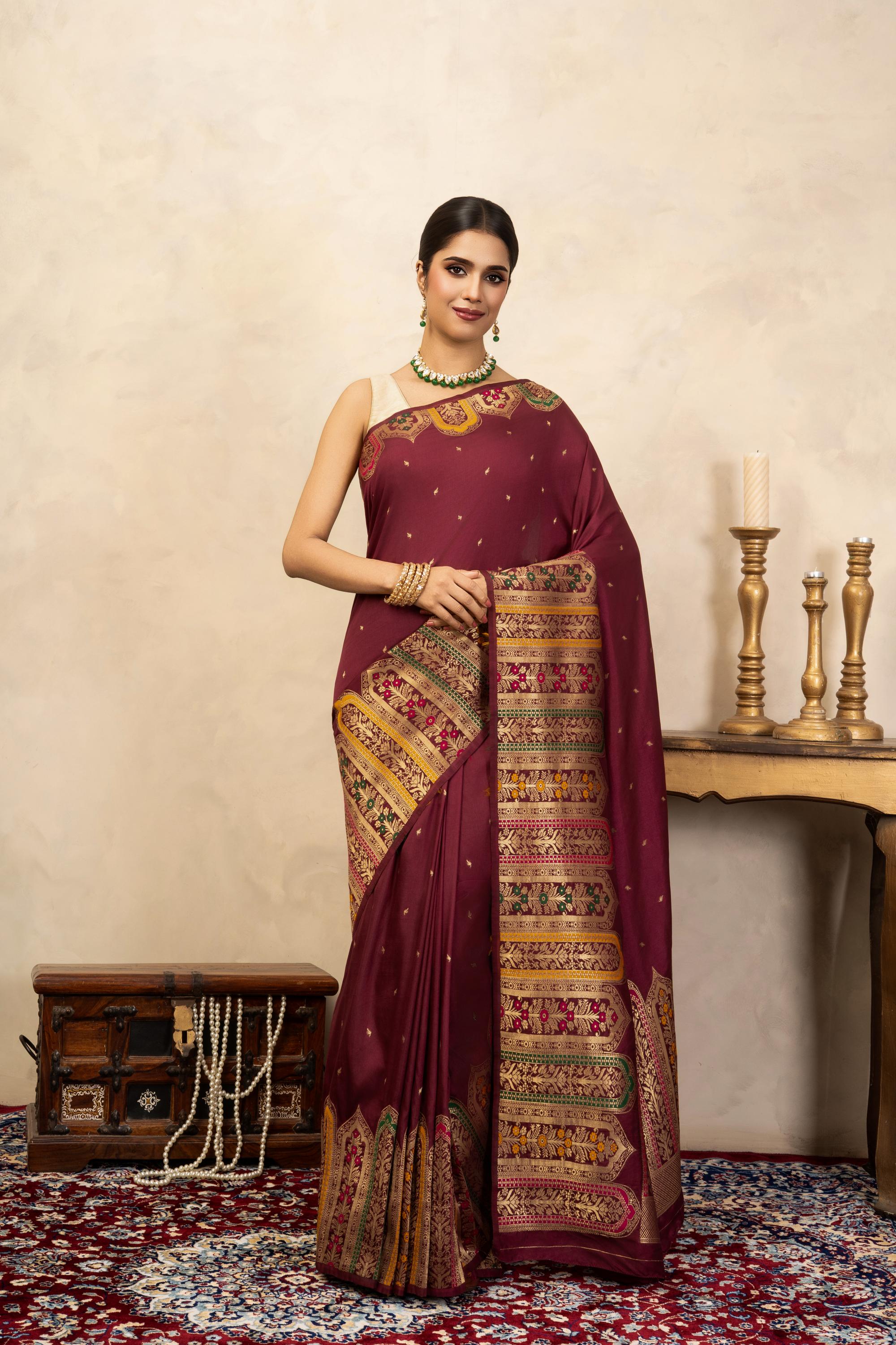 Maroon Pure Katan Silk Banarasi Handloom Saree