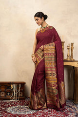Maroon Pure Katan Silk Banarasi Handloom Saree
