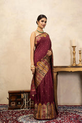 Maroon Pure Katan Silk Banarasi Handloom Saree