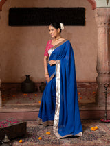Royal Blue Pure Georgette Handloom Gota Patti Saree