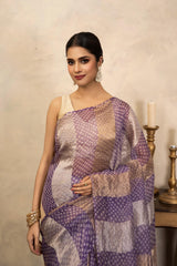 Lavender Pure Organza Silk Bandhani Digital Print Handloom Saree