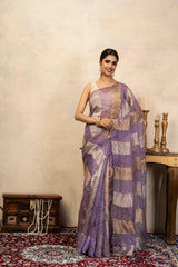 Lavender Pure Organza Silk Bandhani Digital Print Handloom Saree