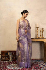 Lavender Pure Organza Silk Bandhani Digital Print Handloom Saree