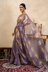 Lavender Pure Organza Silk Bandhani Digital Print Handloom Saree