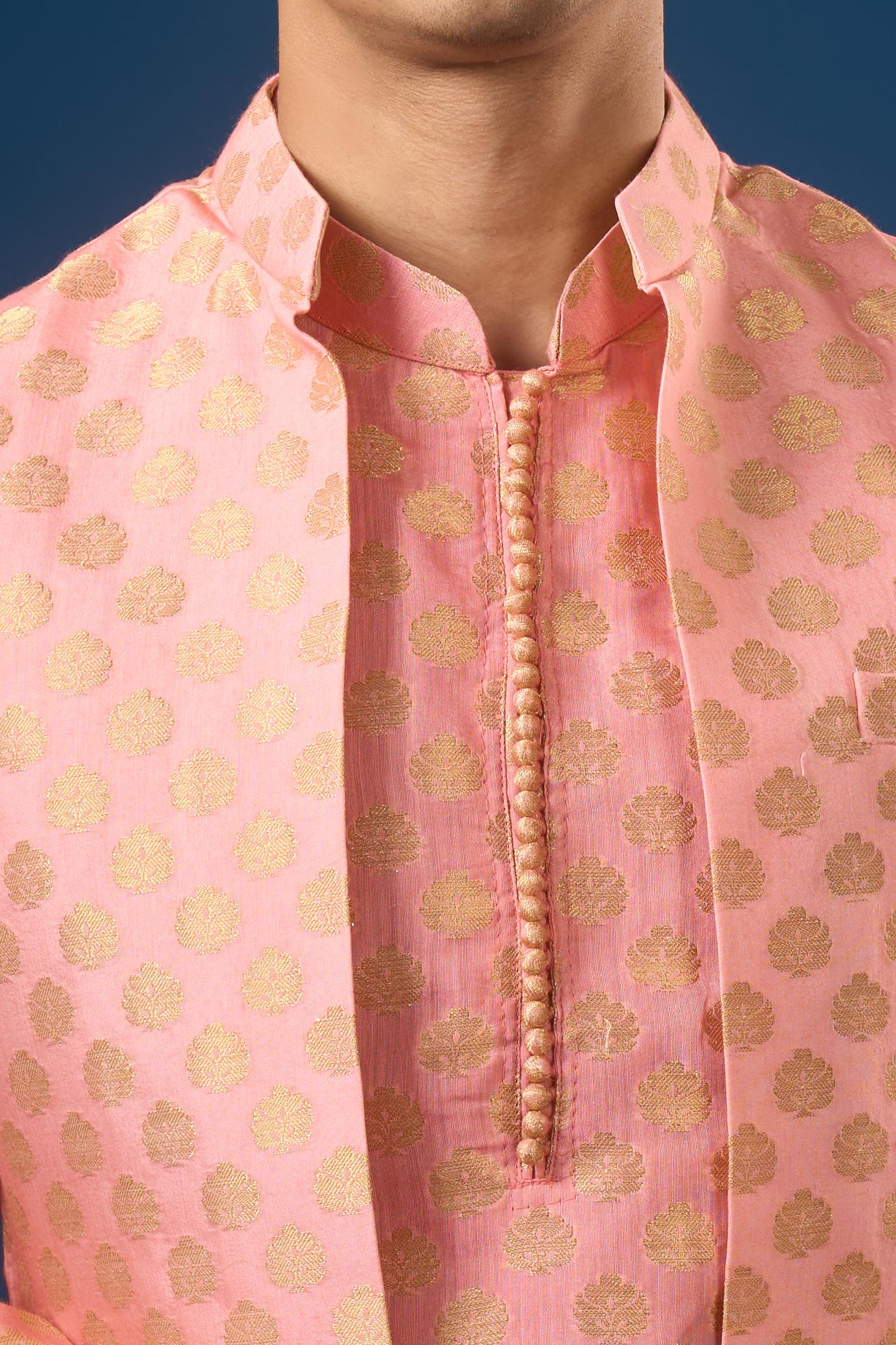 Mauve Pink Brocade Kurta-Bundi Set