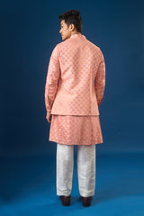Mauve Pink Brocade Kurta-Bundi Set