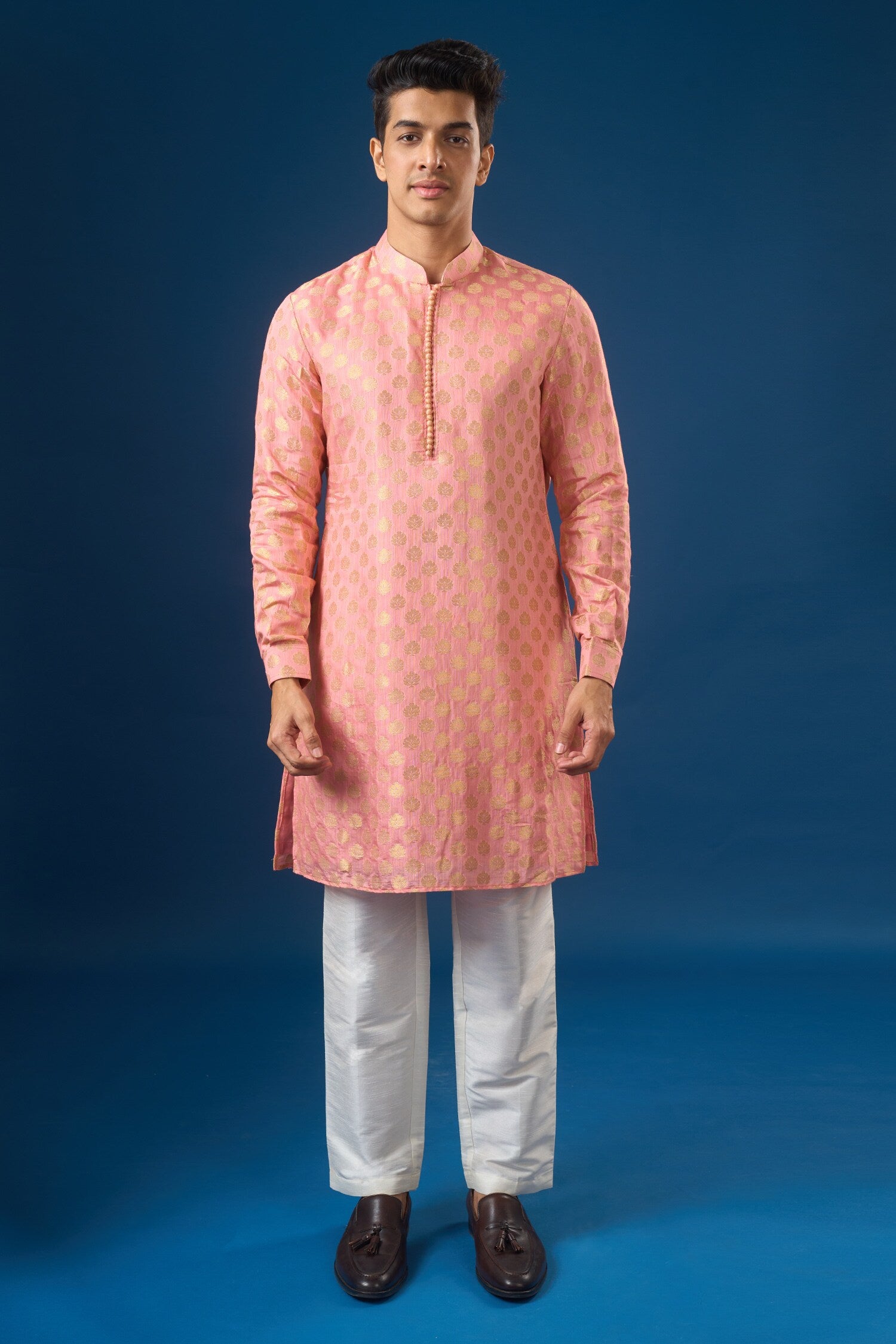 Mauve Pink Brocade Kurta-Bundi Set