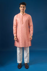 Mauve Pink Brocade Kurta-Bundi Set