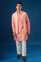 Mauve Pink Brocade Kurta-Bundi Set